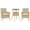 vidaXL 3 Piece Garden Dining Set with Cushions Beige Poly Rattan and Glass