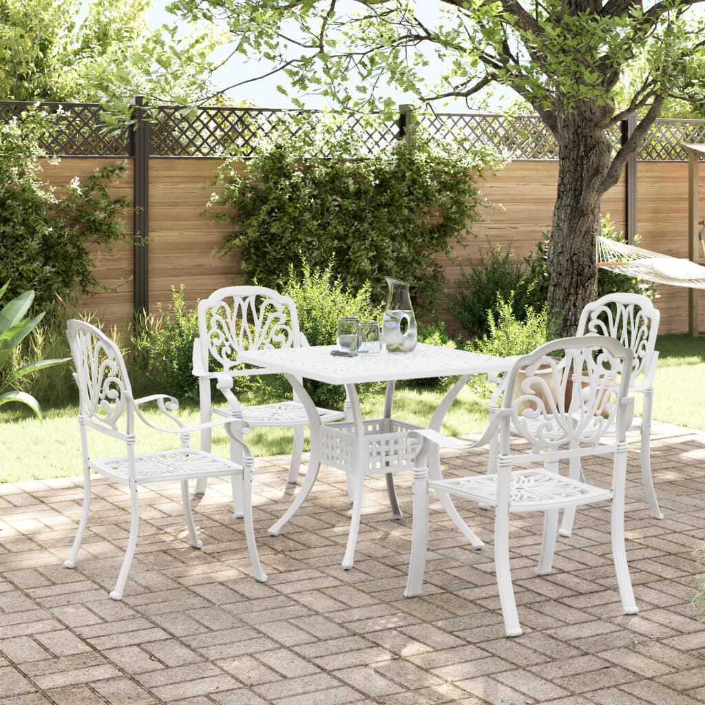 vidaXL 5 Piece Garden Dining Set White Cast Aluminium