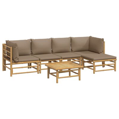 vidaXL 6 Piece Garden Lounge Set with Taupe Cushions Bamboo