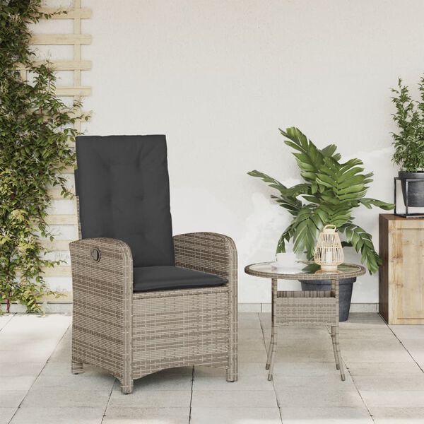 vidaXL Reclining Garden Chair with Cushions Grey Poly Rattan
