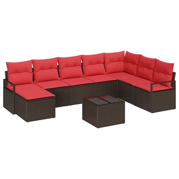 vidaXL Sofa Set with Cushion 9 pcs Brown Poly Rattan