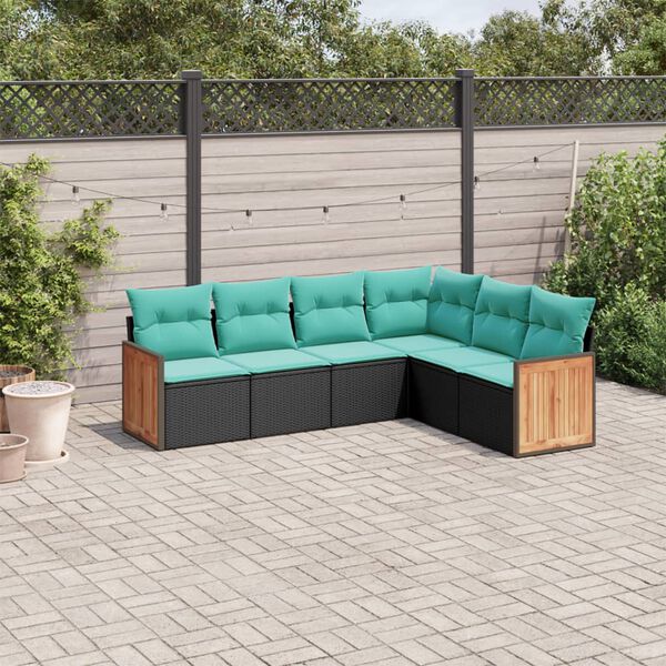 vidaXL 6 Piece Garden Sofa Set with Cushions Black Poly Rattan
