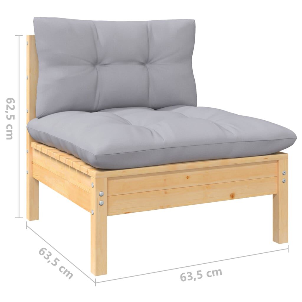 vidaXL 14 Piece Garden Lounge Set with Grey Cushions Pinewood