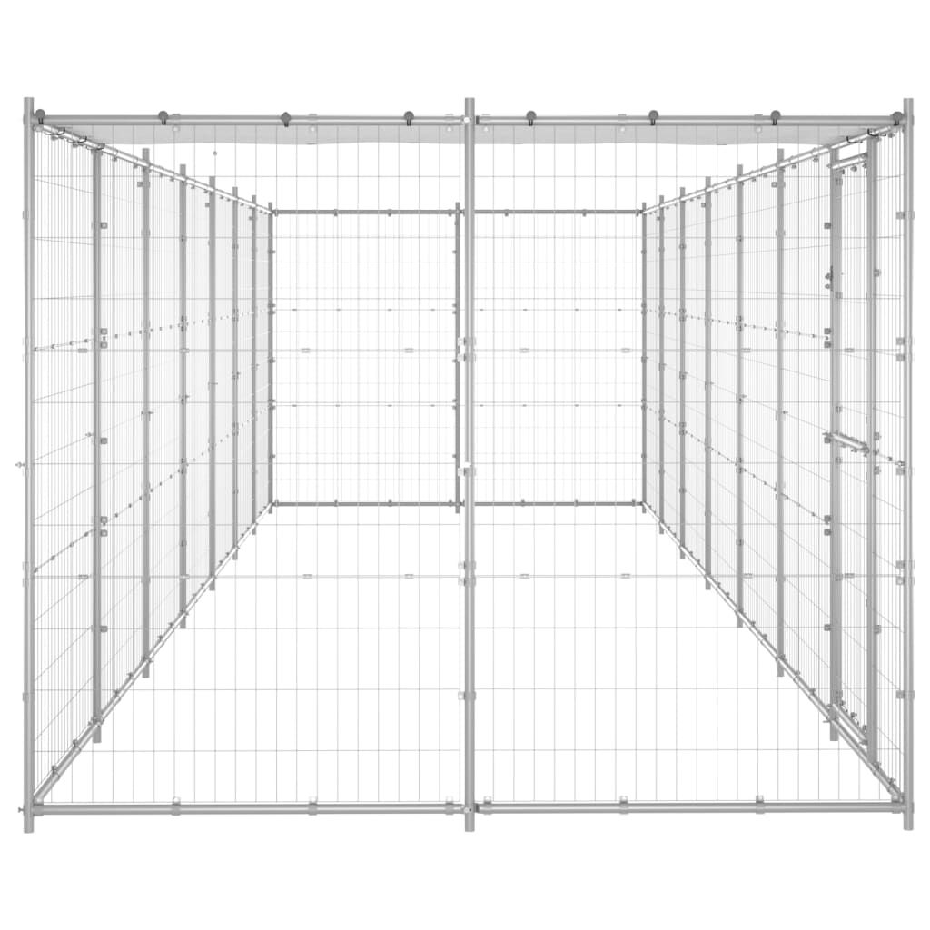 vidaXL Outdoor Dog Kennel Galvanised Steel with Roof 16.94 m²