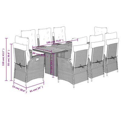 vidaXL 9 Piece Garden Dining Set with Cushions Grey Poly Rattan