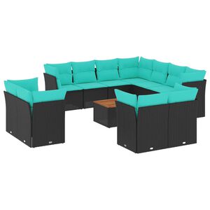vidaXL 12 Piece Garden Sofa Set with Cushions Black Poly Rattan