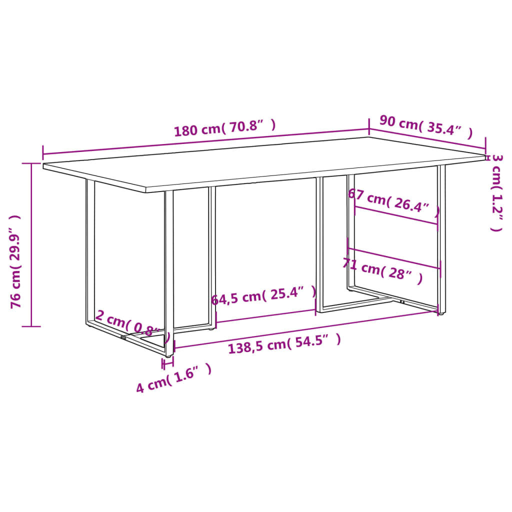 vidaXL Dining Table 180 cm Rough Mango Wood