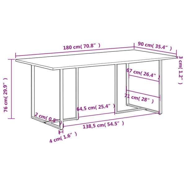 vidaXL Dining Table 180 cm Rough Mango Wood