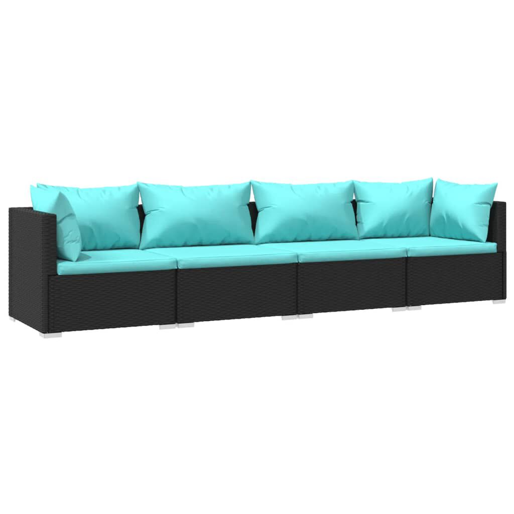 vidaXL 4 Piece Garden Lounge Set with Cushions Poly Rattan Black