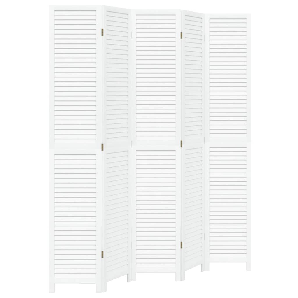 vidaXL Room Divider 5 Panels White Solid Wood Paulownia