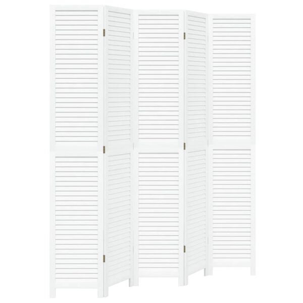 vidaXL Room Divider 5 Panels White Solid Wood Paulownia