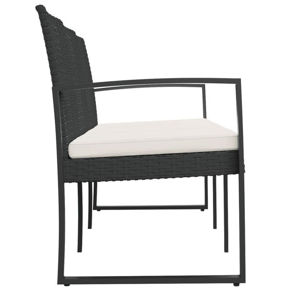 vidaXL 3-Seater Garden Bench with Cushions Black PP Rattan