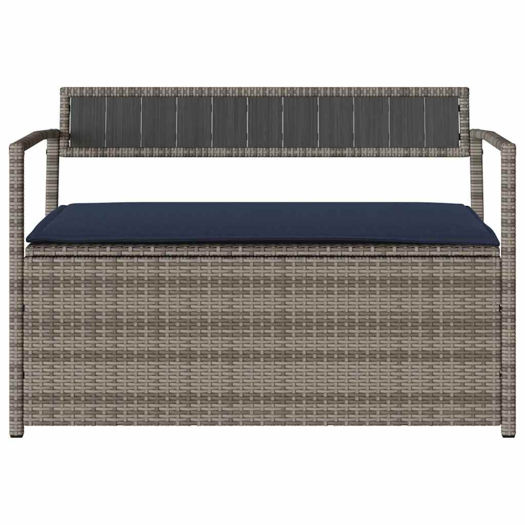 vidaXL Garden Storage Bench with Cushion Grey Poly Rattan
