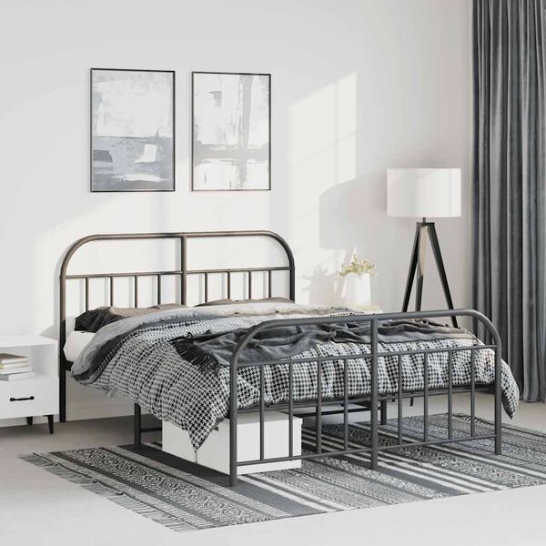 vidaXL Metal Bed Frame without Mattress with Footboard Black 150x200cm