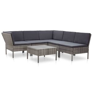 vidaXL 6 Piece Garden Lounge Set with Cushions Poly Rattan Grey