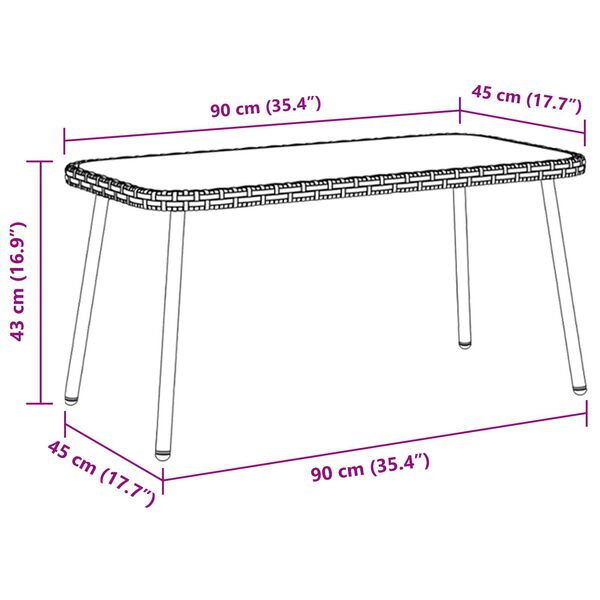 vidaXL Coffee Table Natural 90x45x42 cm Poly Rattan