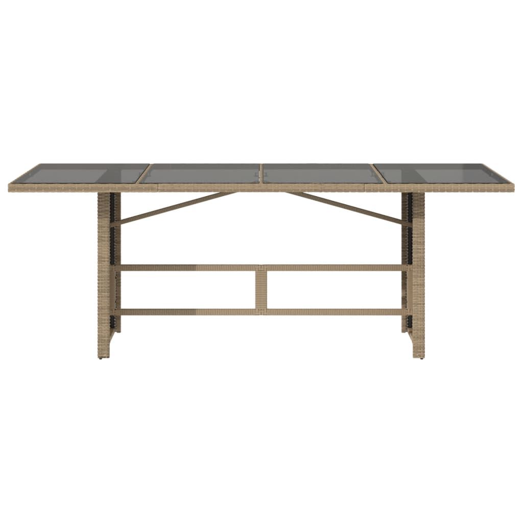 vidaXL Garden Table with Glass Top Beige 190x80x74 cm Poly Rattan