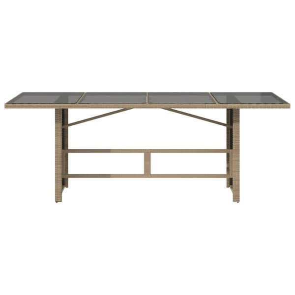 vidaXL Garden Table with Glass Top Beige 190x80x74 cm Poly Rattan