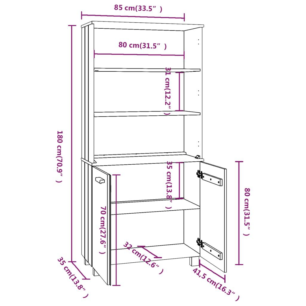 vidaXL Highboard HAMAR Solid Wood Pine Honey Brown