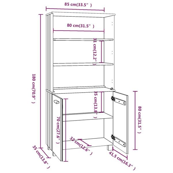 vidaXL Highboard HAMAR Solid Wood Pine Honey Brown