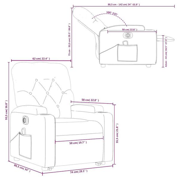 vidaXL Electric Stand up Massage Recliner Chair Dark Grey Fabric