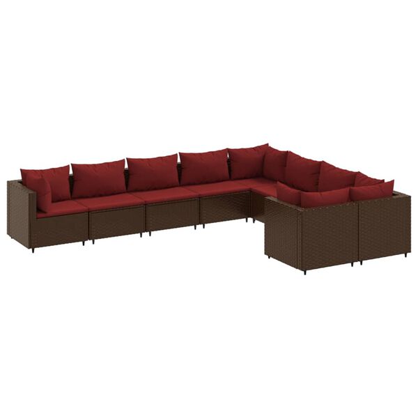 vidaXL 9 Piece Garden Sofa Set with Cushions Brown Poly Rattan