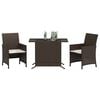 vidaXL 3 Piece Bistro Set with Cushions Brown Poly Rattan