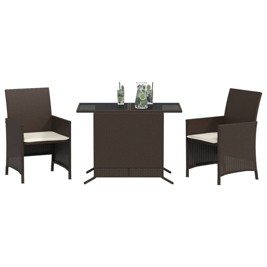 vidaXL 3 Piece Bistro Set with Cushions Brown Poly Rattan