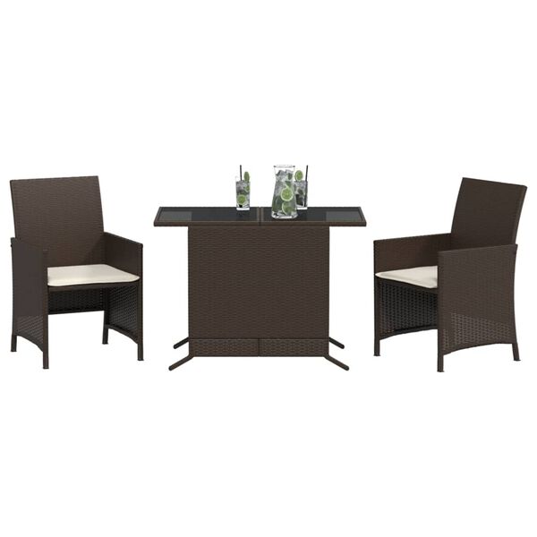 vidaXL 3 Piece Bistro Set with Cushions Brown Poly Rattan