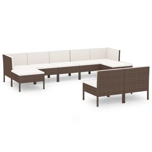 vidaXL 9 Piece Garden Lounge Set with Cushions Poly Rattan Brown
