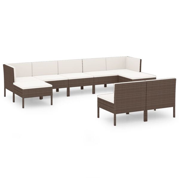 vidaXL 9 Piece Garden Lounge Set with Cushions Poly Rattan Brown