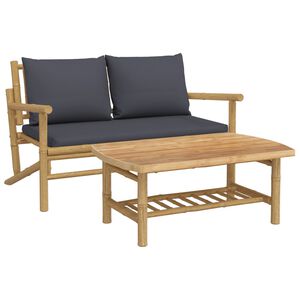 vidaXL 2 Piece Garden Lounge Set with Dark Grey Cushions Bamboo