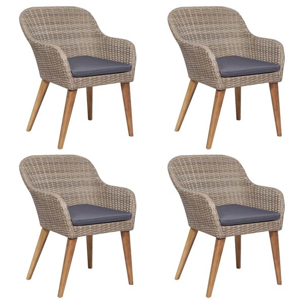 vidaXL 5 Piece Garden Dining Set with Cushions Brown