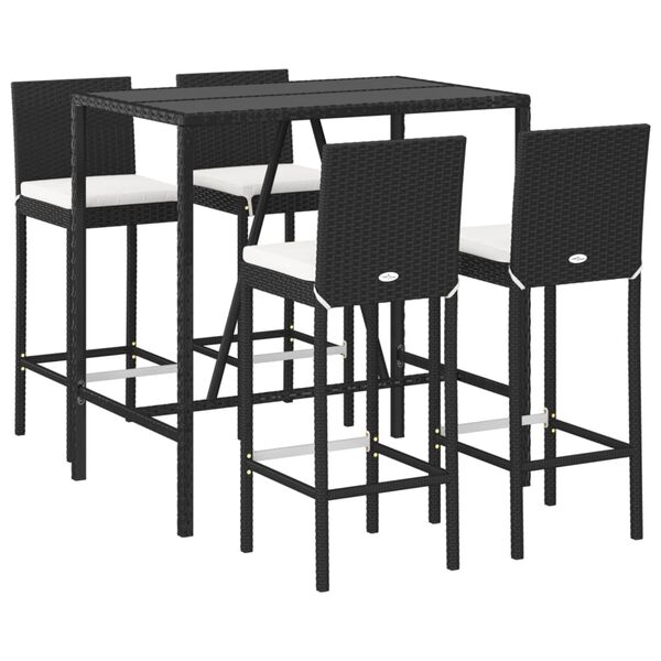 vidaXL 5 Piece Outdoor Bar Set with Cushions Black Poly Rattan