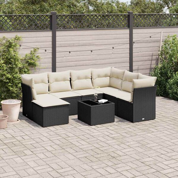 vidaXL 8 Piece Garden Sofa Set with Cushions Black Poly Rattan