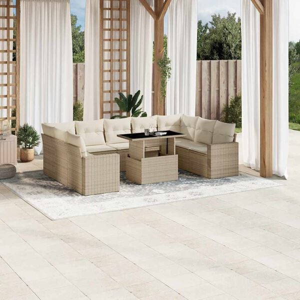 vidaXL 10 Piece Garden Sofa Set with Cushions Beige Poly Rattan