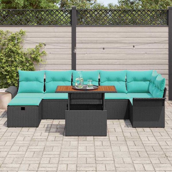 vidaXL Garden Sofa Set Height-Adjustable 8 pcs Black Poly Rattan