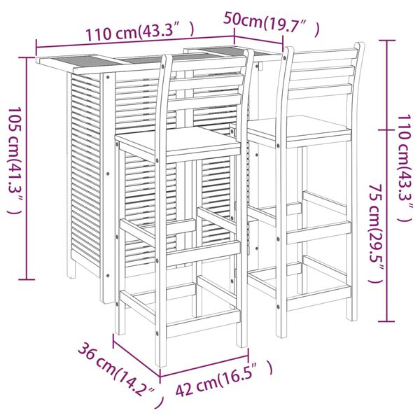 vidaXL 3 Piece Garden Bar Set Solid Wood Acacia