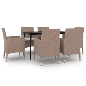 vidaXL 7 Piece Garden Dining Set with Cushions Poly Rattan and Glass