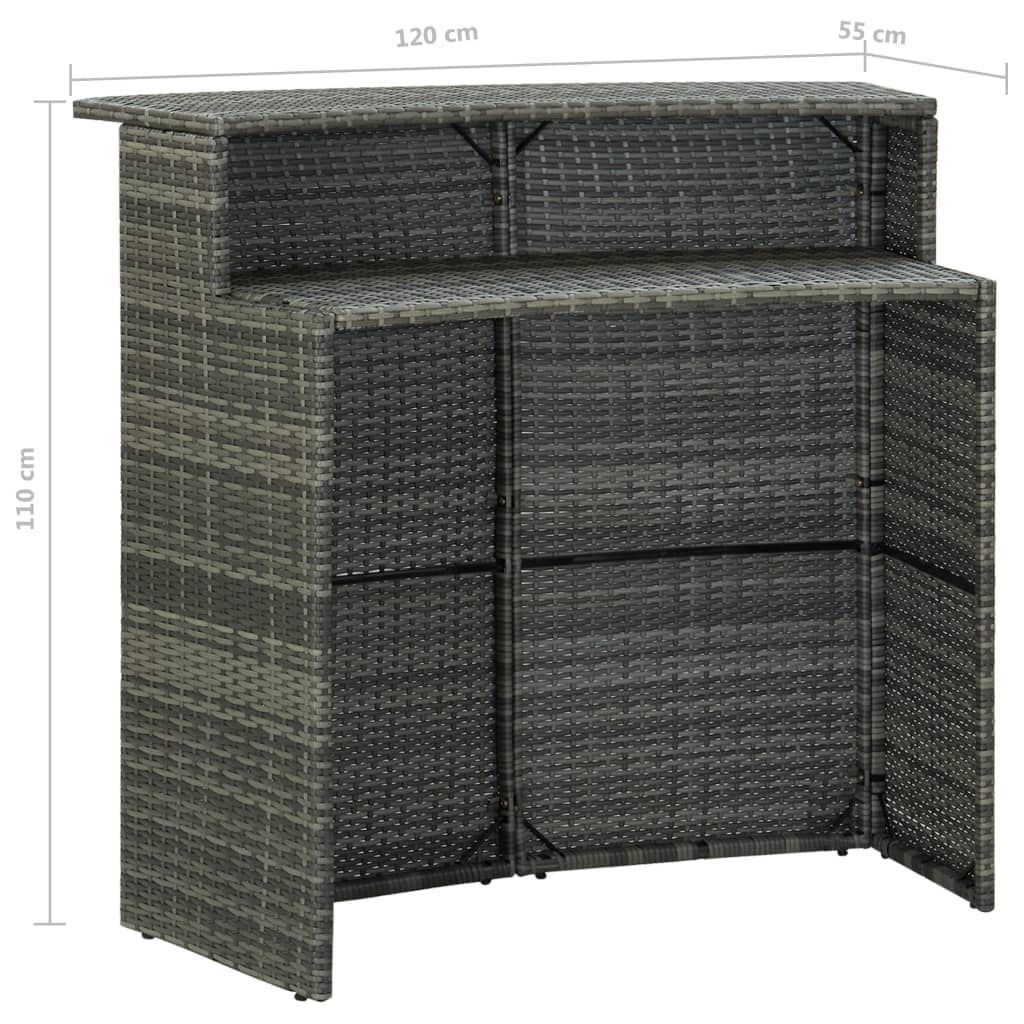 vidaXL 3 Piece Garden Bar Set with Cushions Poly Rattan Grey