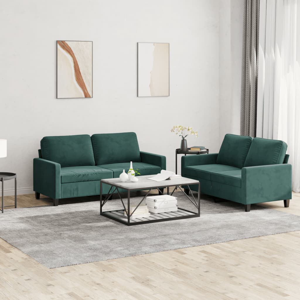 vidaXL 2 Piece Sofa Set with Cushions Dark Green Velvet