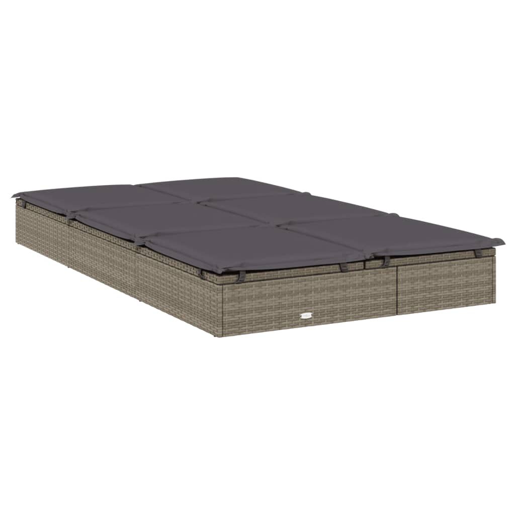 vidaXL 2-Person Sunbed with Cushions Grey Poly Rattan