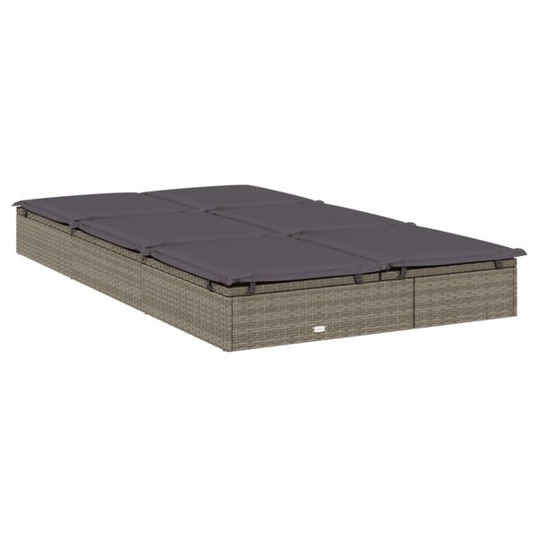 vidaXL 2-Person Sunbed with Cushions Grey Poly Rattan