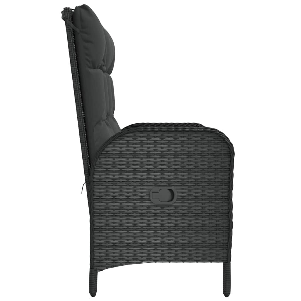 vidaXL Reclining Garden Bench with Cushions 107 cm Poly Rattan Black