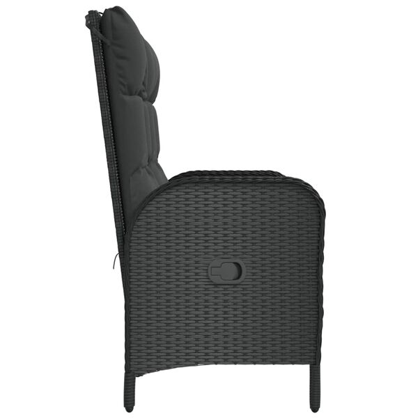 vidaXL Reclining Garden Bench with Cushions 107 cm Poly Rattan Black