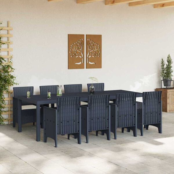 vidaXL Garden Dining Set 9 pcs Anthracite Polt rattan