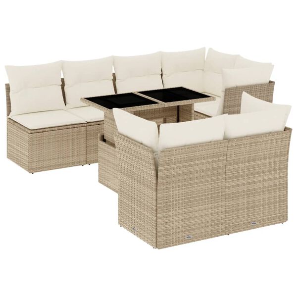 vidaXL 8 Piece Garden Sofa Set with Cushions Beige Poly Rattan
