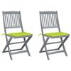 vidaXL Folding Outdoor Chairs 2 pcs with Cushions Solid Acacia Wood