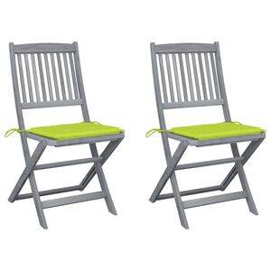 vidaXL Folding Outdoor Chairs 2 pcs with Cushions Solid Acacia Wood