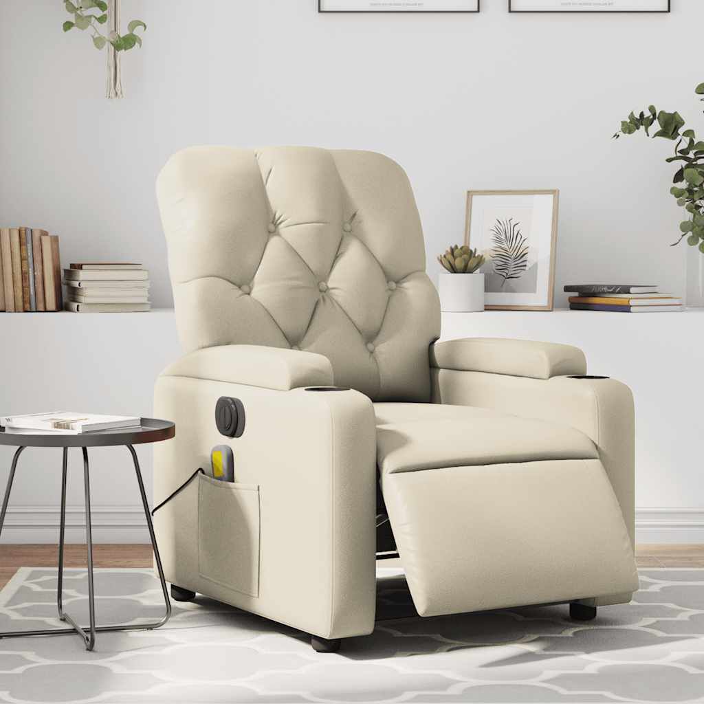 vidaXL Electric Massage Recliner Chair Cream Faux Leather